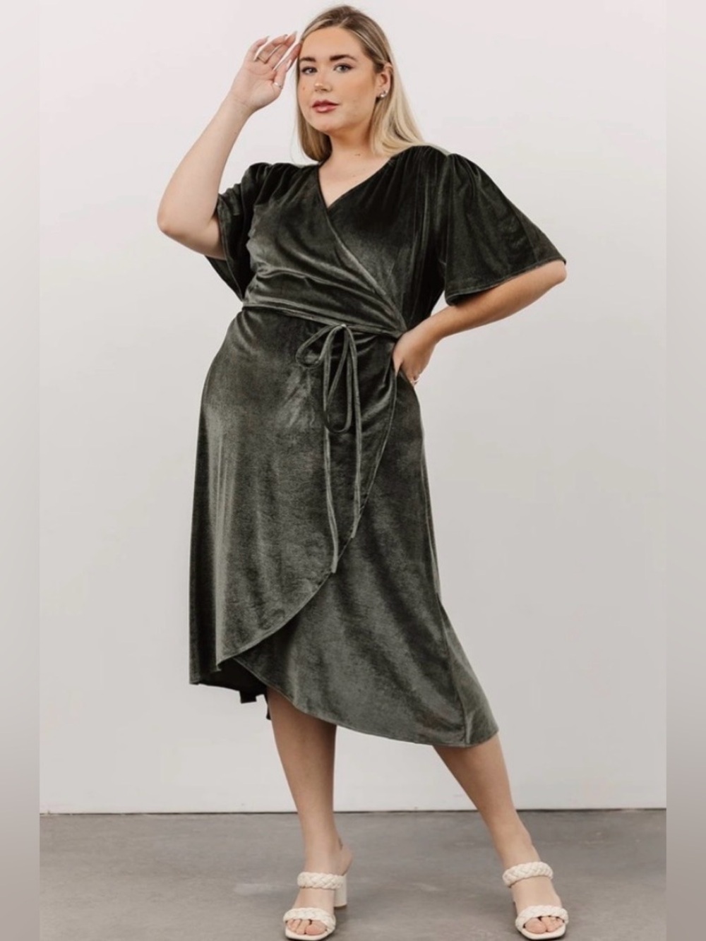 Baltic Born Allison Velvet Wrap Midi Dress. Dark Eucalyptus Women's 2XL NWT